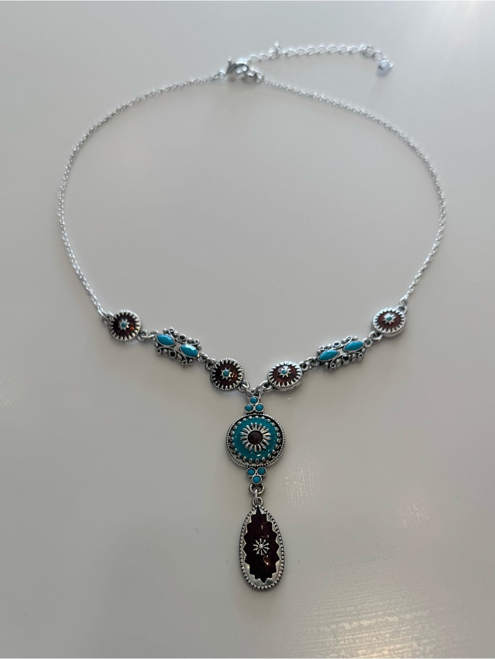 Vintage bohemian/southwestern-style pendant necklace manufactured by NRT